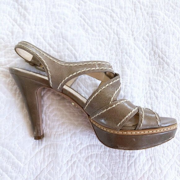 Prada Womens Neutral Tan Strappy Slingback Sandals 39.5 US Sz 9 - Picture 10 of 13